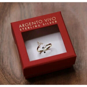 Argento Vivo Sterling Silver Gold Tone "A" Ring OS Adjustable